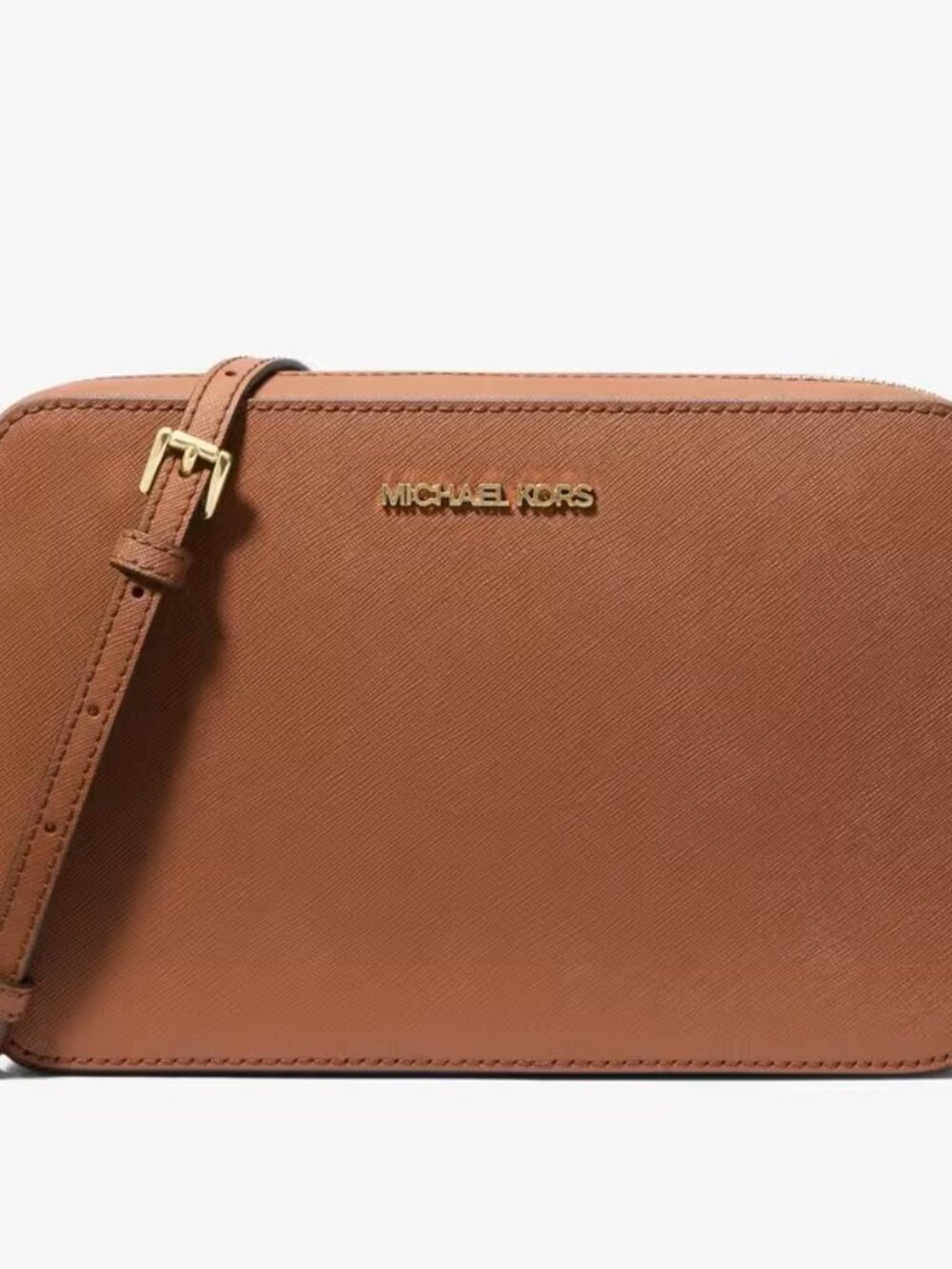 Michael Kors Tan Brown Saffiano Leather Crossbody Bag with Gold Hardware